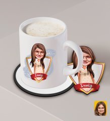 Kişiye Özel Kız Çocuk Karikatürlü Beyaz Kupa ve Ahşap Bardak Altlığı Hediye Seti-7