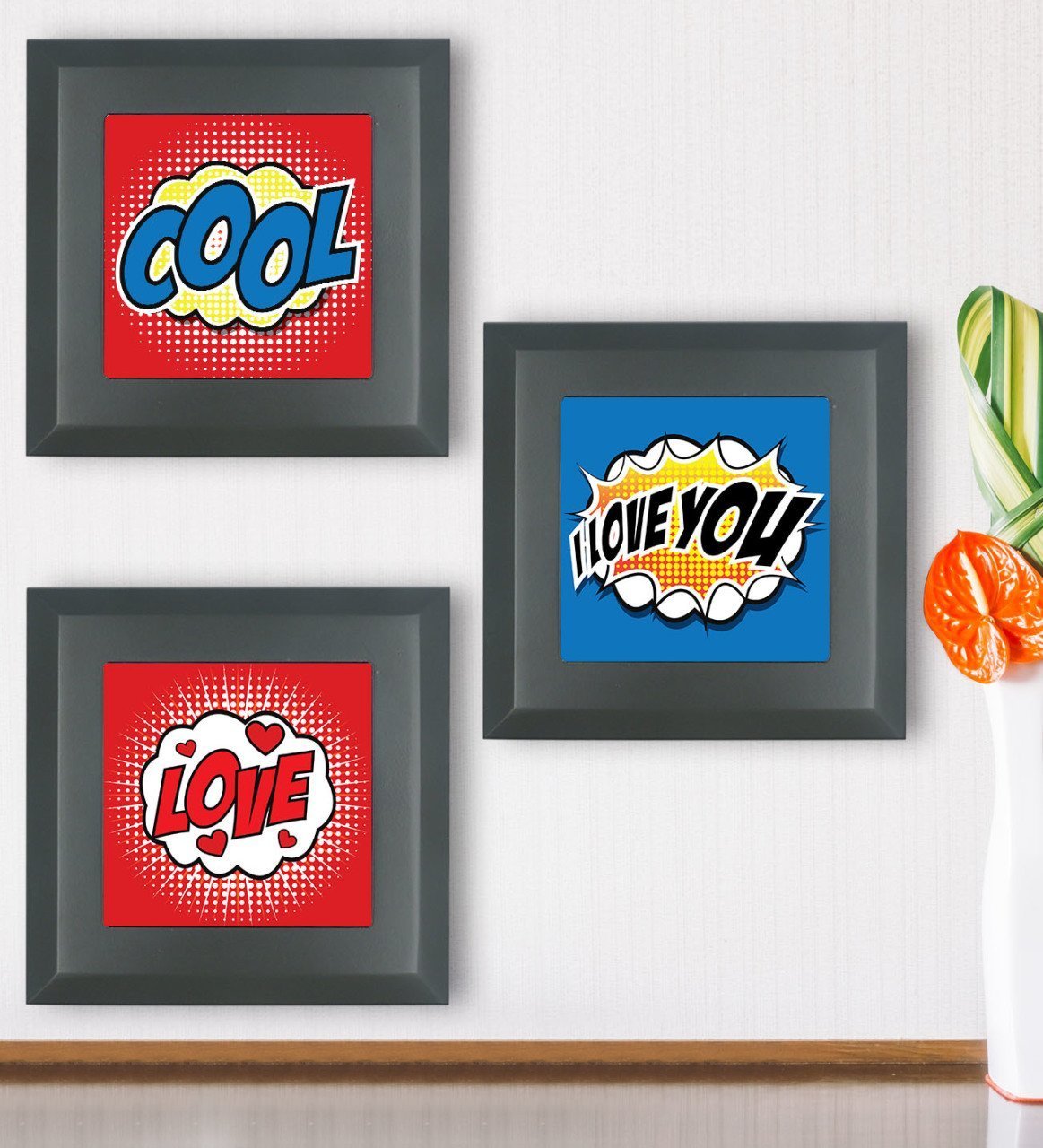 BK Gift Popart Tasarımlı 3’lü Ahşap Çerçeveli Taş Duvar Dekoru-9