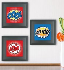 BK Gift Popart Tasarımlı 3’lü Ahşap Çerçeveli Taş Duvar Dekoru-9