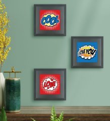 BK Gift Popart Tasarımlı 3’lü Ahşap Çerçeveli Taş Duvar Dekoru-9
