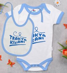 BK Kids Trakya Kızanı Tasarımlı Mavi Bebek Body Zıbın ve Mama Önlüğü Hediye Seti-1