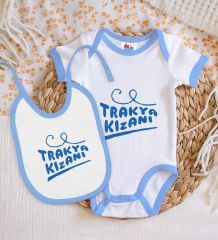 BK Kids Trakya Kızanı Tasarımlı Mavi Bebek Body Zıbın ve Mama Önlüğü Hediye Seti-1