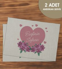 BK Gift Kişiye Özel Çiçek Tasarımlı 2’li Keten Amerikan Servis Seti-17, Ev Hediyesi,Baskılı Servis Bezi, Mutfak Dekoru