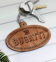 Bugatti Logolu Ahşap Anahtarlık-1
