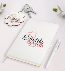 Kişiye Özel Estetik Cerrah Beyaz Defter Kalem Ve Anahtarlık Hediye Seti