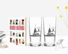 Kişiye Özel Renkli Baskılı Kız Kulesi Tasarımlı İkili Rakı Bardağı ve Rakı Cep Kitabı Hediye Seti-3