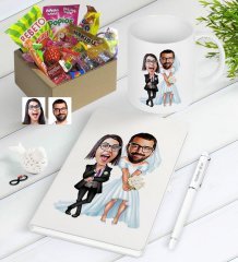 Kişiye Özel Sevgililer Karikatürlü Nostaljik Lezzetler Defter Kalem Kupa Hediye Seti-16