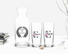 Kişiye Özel Renkli Baskılı Harfli İkili Rakı Bardağı ve Karaf Hediye Seti-1