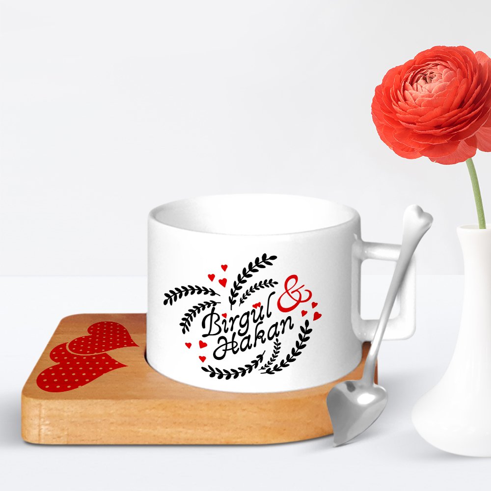 Kişiye Özel Sevgililer Günü Tasarımlı Ahşap Altlıklı Seramik Fincan - 31