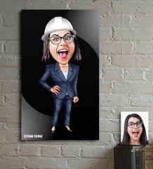 Kişiye Özel Bayan Mühendis Karikatür Ahşap Tablo - 2