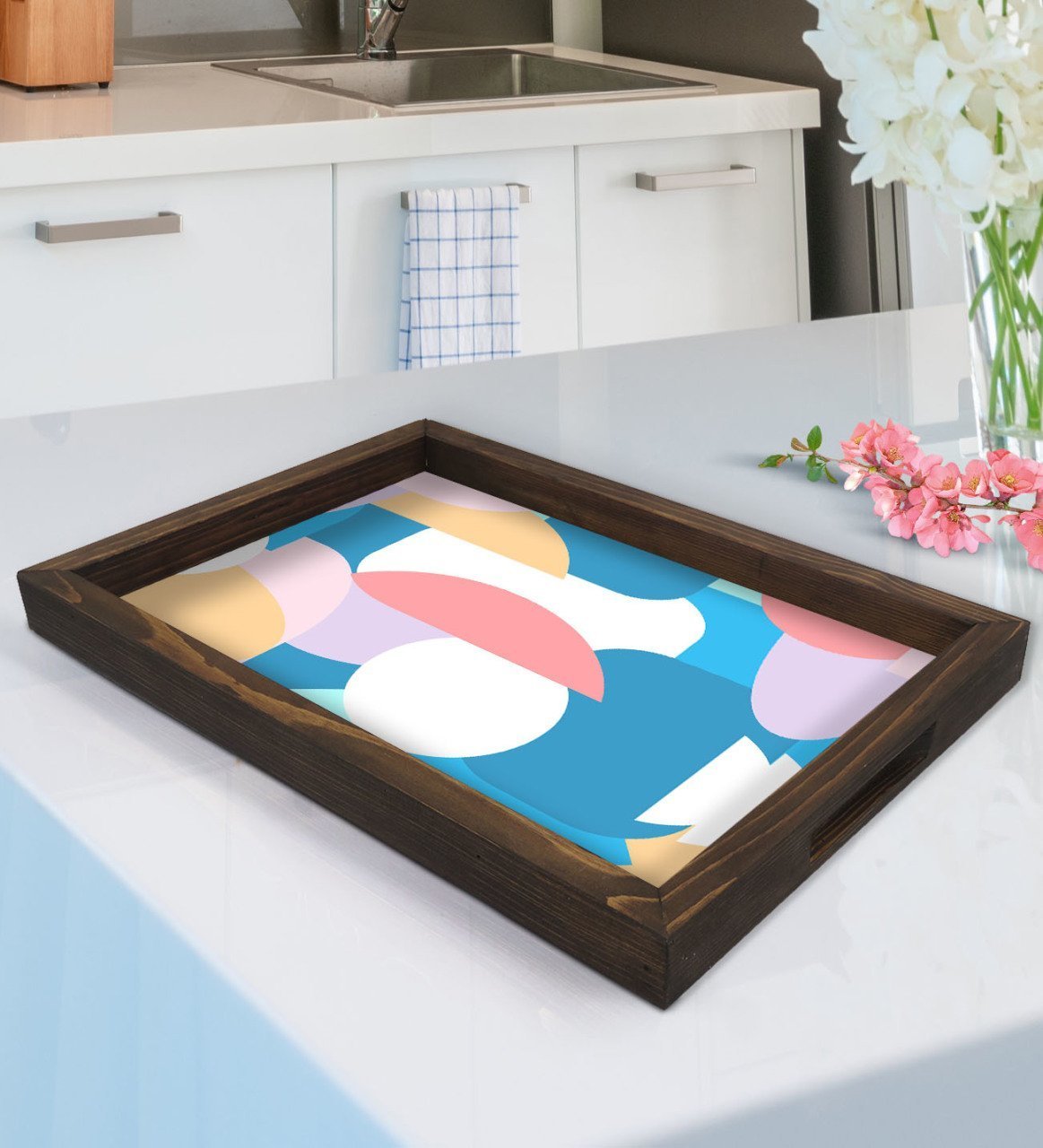 BK Gift Modern Art Tasarımlı Doğal Ahşap Tepsi-9