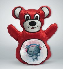 BK Gift Sevimli Kedi Tasarımlı Kırmızı Ayıcık Yastık-4