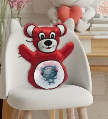 BK Gift Sevimli Kedi Tasarımlı Kırmızı Ayıcık Yastık-4