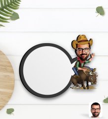 Kişiye Özel Rodeo Karikatürlü Ahşap Bardak Altlığı-1