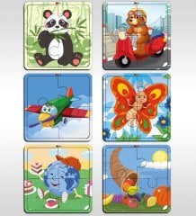 BK Toys Çocuklar İçin Eğitici-Öğretici Ahşap 4 Parça Yapboz Puzzle (6 Adet) - Model 7