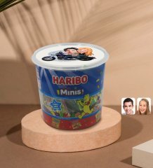 Kişiye Özel Motorcu Sevgililer Karikatürlü Dev Boy Haribo Minis Kovası (10gx100adet) Model 1