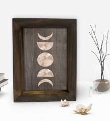 BK Gift Ay ve Güneş Tasarımlı Dekoratif Doğal Masif Ahşap Çerçeve 15x20cm-1