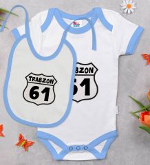 BK Kids Trabzon Tasarımlı Mavi Bebek Body Zıbın ve Mama Önlüğü Hediye Seti-1