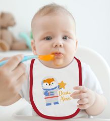 BK Kids Kişiye Özel Sevimli Astronot Tasarımlı 2’li Kırmızı Mama Önlüğü-1