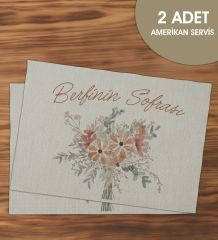 BK Gift Kişiye Özel Çiçek Tasarımlı 2’li Keten Amerikan Servis Seti-16, Ev Hediyesi,Baskılı Servis Bezi, Mutfak Dekoru