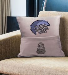 BK Gift Eğlenceli Tasarımlı Organizer Kumanda ve Atıştırmalık Cepli Pembe Kırlent Yastık- 14, Ev Dekoru, Ev Hediyesi