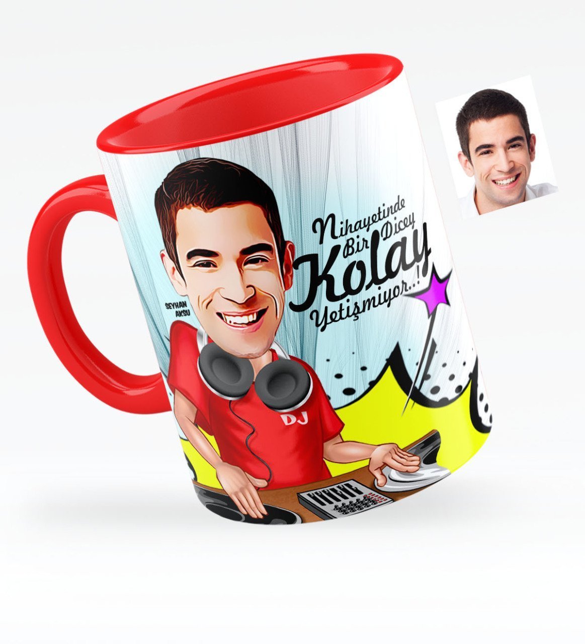Kişiye Özel Bay DJ Karikatürlü Kırmızı Kupa Bardak - 1