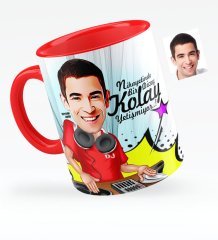 Kişiye Özel Bay DJ Karikatürlü Kırmızı Kupa Bardak - 1