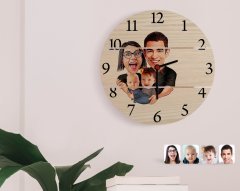 Kişiye Özel Aile Karikatürlü Otantik Ahşap Palet Saat-4
