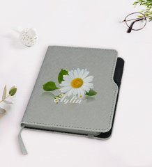 Kişiye Özel Papatya Temalı Gri Termo Deri Defter-4