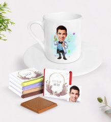 Kişiye Özel Erkek Kimya Öğretmeni Karikatürlü Türk Kahvesi Fincanı ve Çikolata Hediye Seti-3