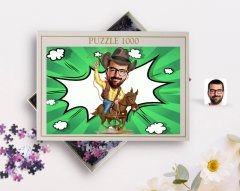 Kişiye Özel Kovboy Karikatürlü 1000 Parça Profesyonel Puzzle-2