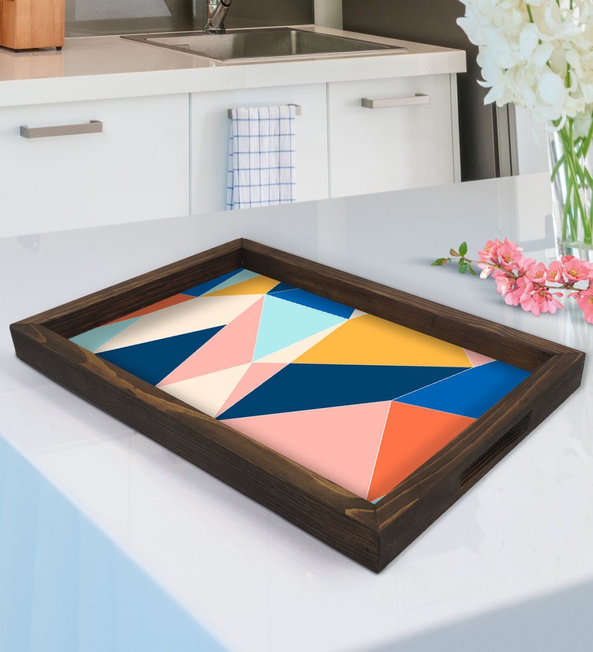 BK Gift Modern Art Tasarımlı Doğal Ahşap Tepsi-8