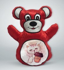 BK Gift Sevimli Kedi Tasarımlı Kırmızı Ayıcık Yastık-3