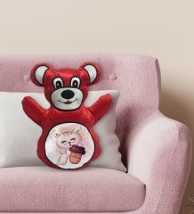 BK Gift Sevimli Kedi Tasarımlı Kırmızı Ayıcık Yastık-3