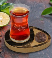 Kişiye Özel Mermer Tasarımlı Doğal Ahşap Tabaklı Heybeli Çay Bardağı Sunum Seti Model 8