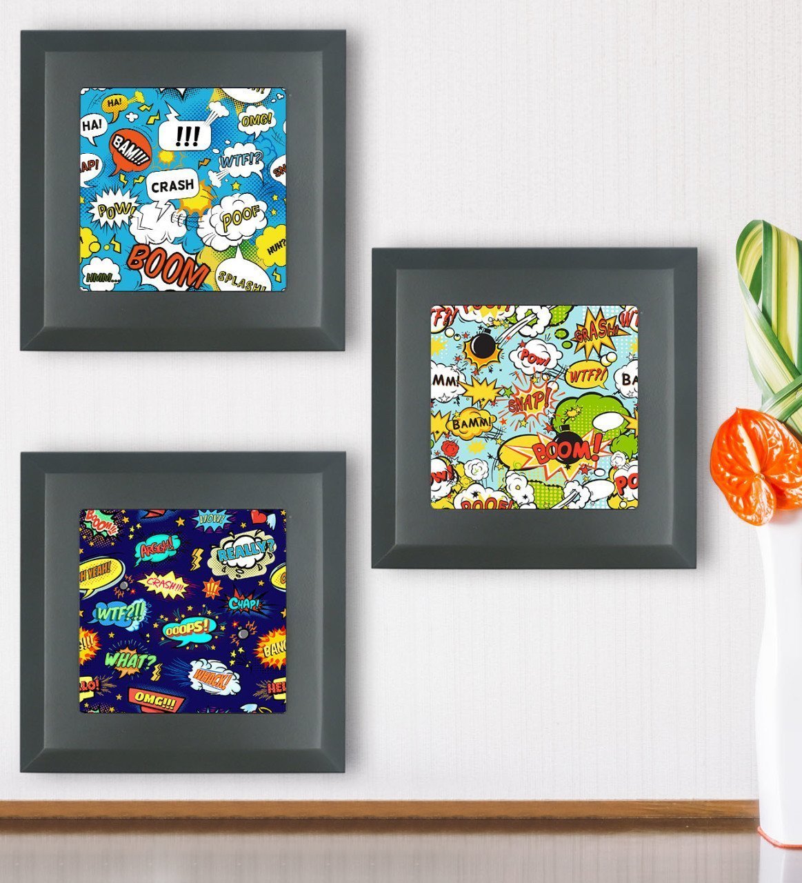 BK Gift Popart Tasarımlı 3’lü Ahşap Çerçeveli Taş Duvar Dekoru-7