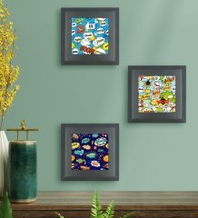 BK Gift Popart Tasarımlı 3’lü Ahşap Çerçeveli Taş Duvar Dekoru-7