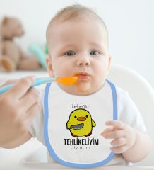 BK Kids Tehlikeliyim Diyorum Tasarımlı Mavi Bebek Body Zıbın ve Mama Önlüğü Hediye Seti-1