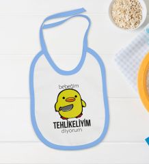 BK Kids Tehlikeliyim Diyorum Tasarımlı Mavi Bebek Body Zıbın ve Mama Önlüğü Hediye Seti-1