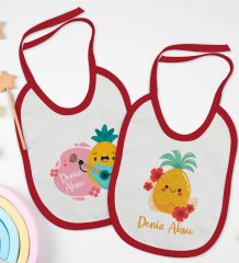 BK Kids Kişiye Özel Sevimli Ananas Tasarımlı 2’li Kırmızı Mama Önlüğü-1