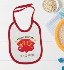 BK Kids Kişiye Özel You Are My Hero Tasarımlı Kırmızı Bebek Mama Önlüğü-1