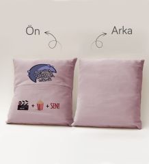 BK Gift Eğlenceli Tasarımlı Organizer Kumanda ve Atıştırmalık Cepli Pembe Kırlent Yastık- 13, Ev Dekoru, Ev Hediyesi
