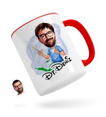 Kişiye Özel Erkek Diş Hekimi Karikatürlü Kırmızı Kupa Bardak-4