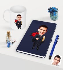 Kişiye Özel Bay Avukat Karikatürlü Lacivert Defter Kalem Kupa Seti - 1