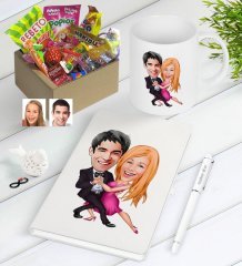 Kişiye Özel Sevgililer Karikatürlü Nostaljik Lezzetler Defter Kalem Kupa Hediye Seti-13