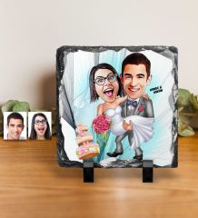 Kişiye Özel Gelin Damat Karikatürlü Dekoratif Doğal Taş - 7