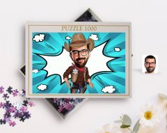 Kişiye Özel Kovboy Karikatürlü 1000 Parça Profesyonel Puzzle-1