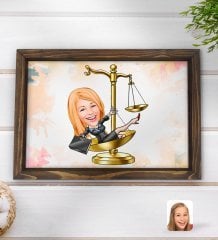 Kişiye Özel Kadın Avukat Karikatürlü Doğal Ahşap Tepsi-4