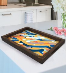BK Gift Modern Art Tasarımlı Doğal Ahşap Tepsi-7