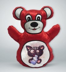 BK Gift Sevimli Kedi Tasarımlı Kırmızı Ayıcık Yastık-2